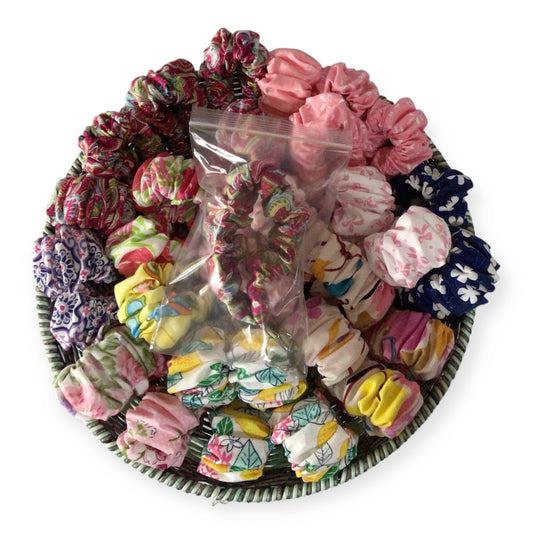 Blue/White flowers scrunchie Key Fob