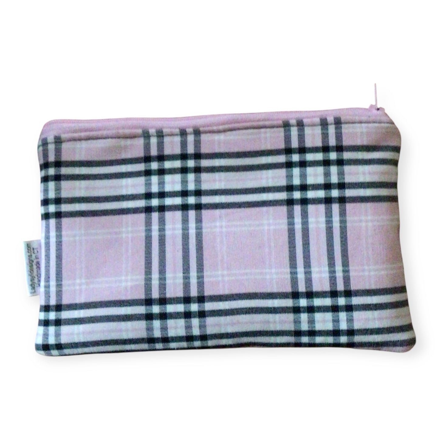 Pink plaid flat zipper pouch