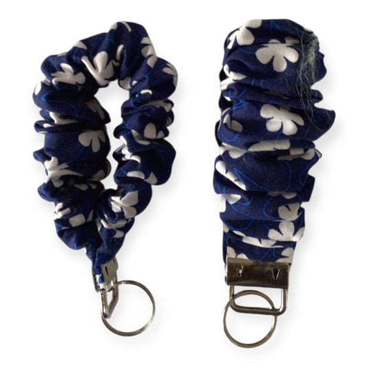 Blue/White flowers scrunchie Key Fob